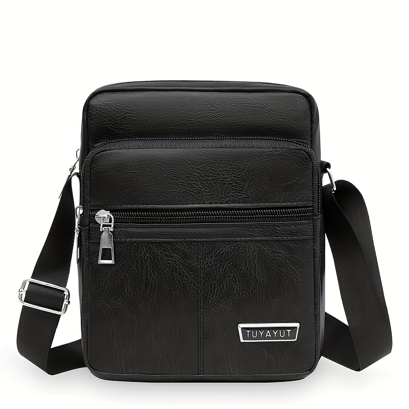 TEMU Men's Sleek Leather Crossbody Bag - Adjustable Strap, Lightweight & Spacious For Work Or Business, Small Crossbody Bag