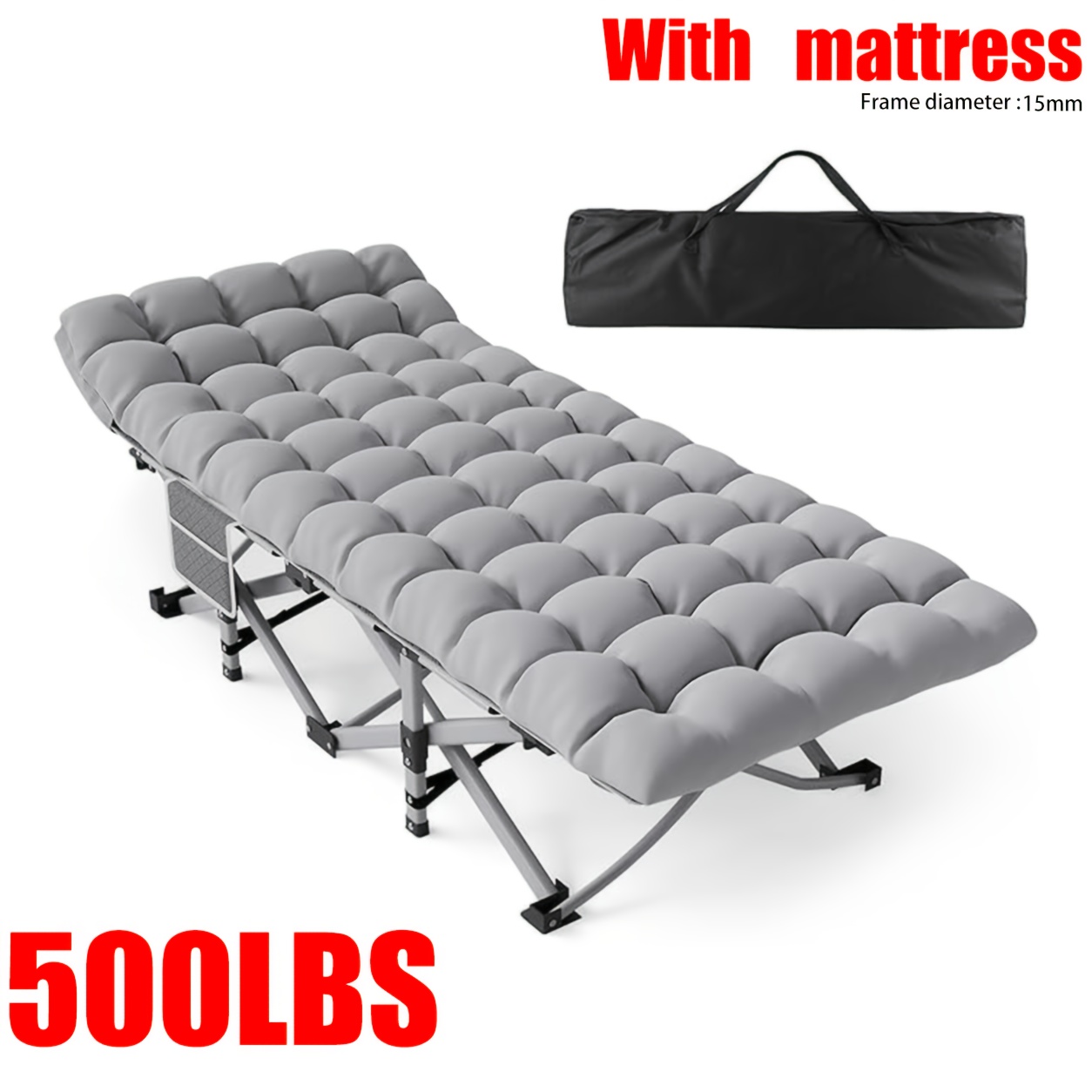 TEMU Adult Folding Camping Bed 1200d Double-layer Oxford Cloth Portable Folding Outdoor Bed, With Soft Cushion And Handbag, Suitable For Camping,