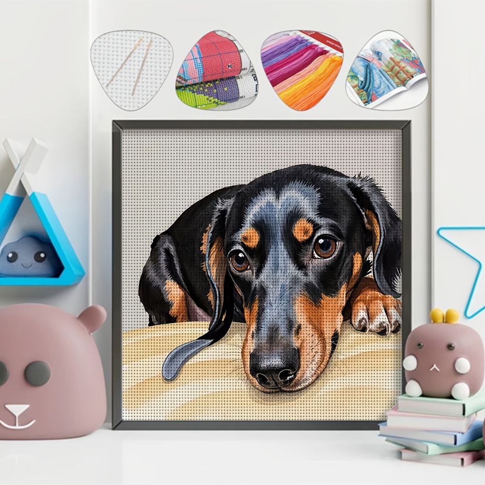 TEMU 1 Set Dachshund Pattern Printed Kit 11ct Precise Print 14.17x14.17 Inches Embroidery Material Pack Complete Tools Easy Pattern Adult Beginner