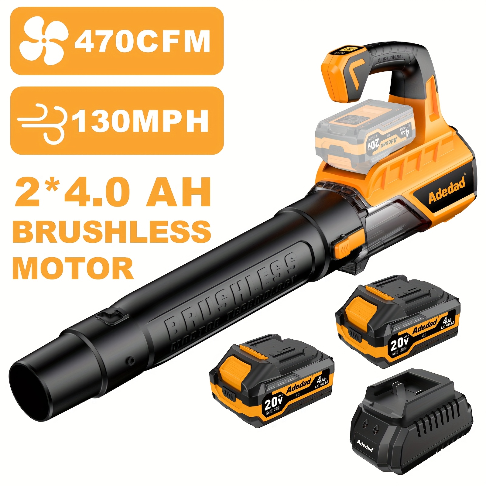 

470cfm Brushless Leaf Blower With Dual 4000mah Batteries, 3 , Ergonomic Handle - Electric Yard Tool For Leaf, Dust, And - Ideal Gift For Men