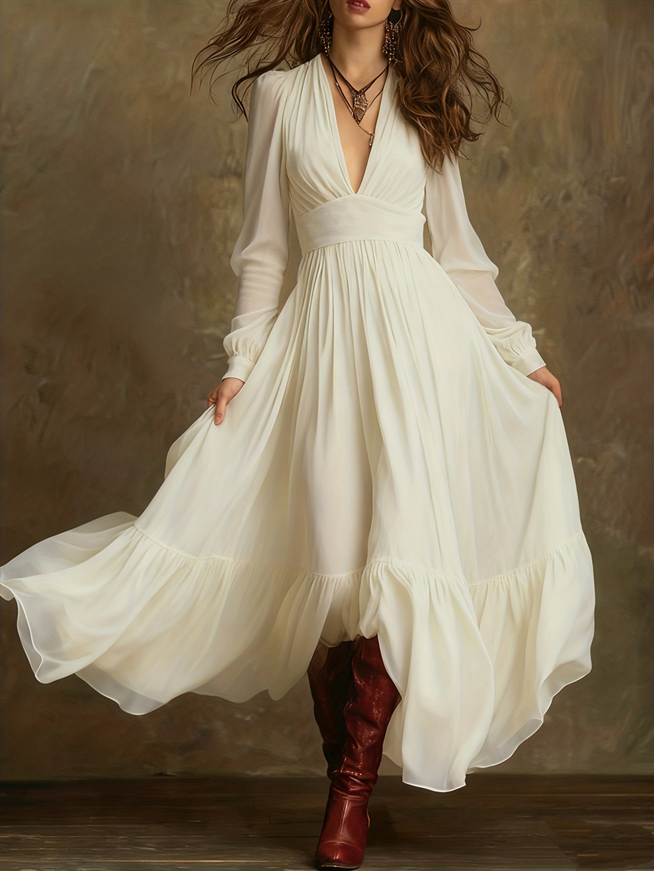 Elegant A-Line Vintage Maxi Dress for Fall & Winter