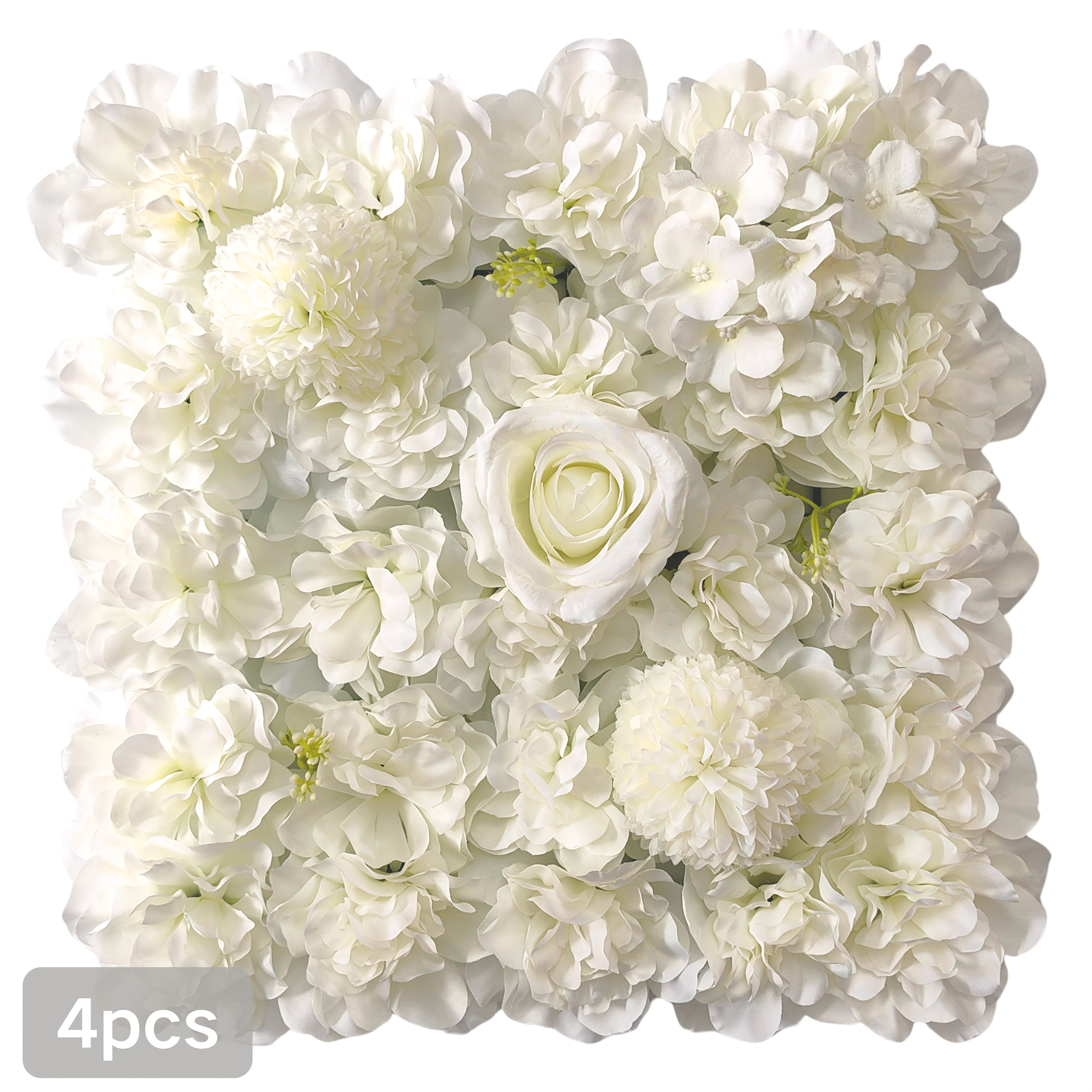 TEMU 4pcs Large 14.96x14.96 Inch Floral Wedding Backdrop Panels - Elegant White Floral Wall Decor With Hanging Dahlia-like , No Electricity Needed,