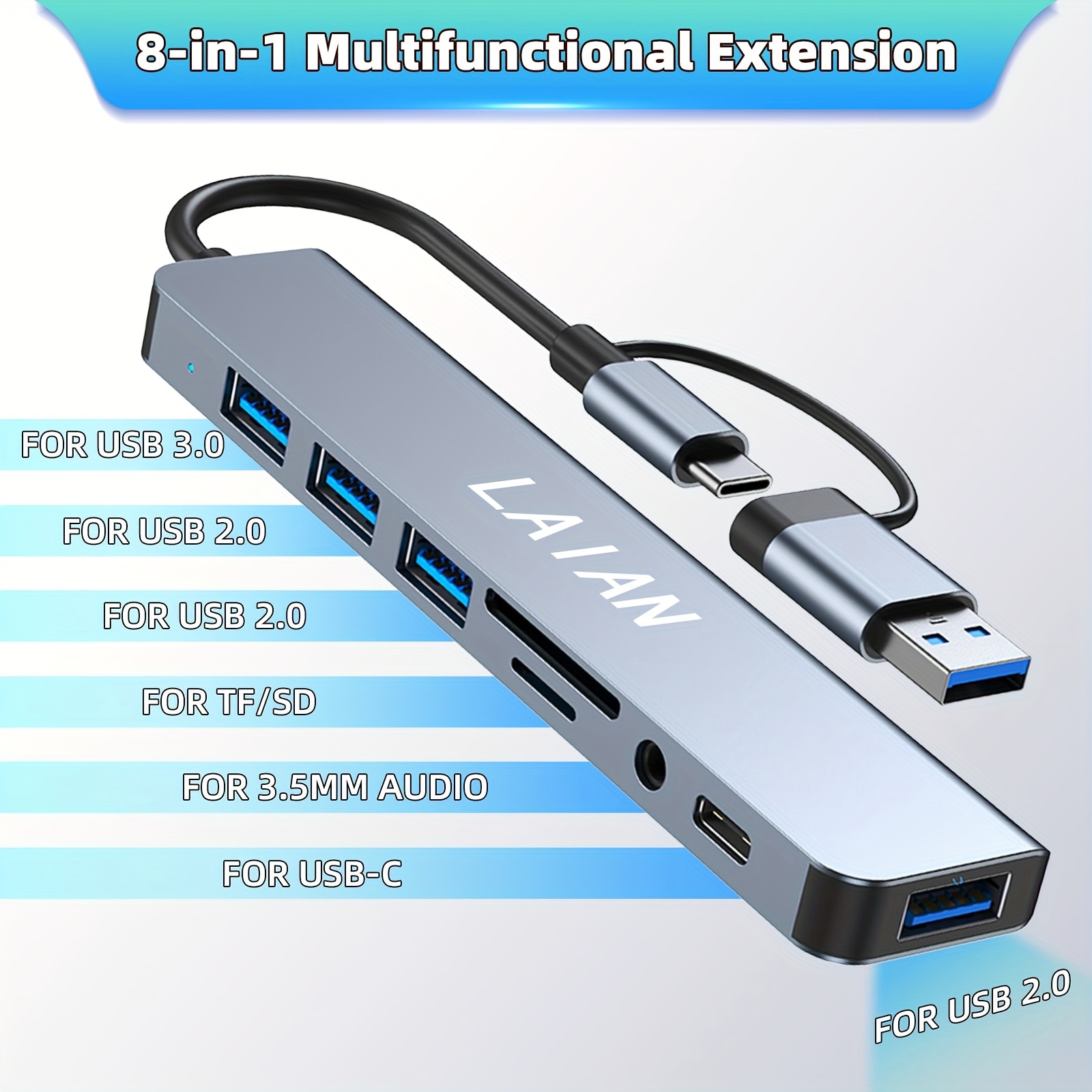 

Laian , Adapter, Usb 3.0 Distributor, Expander, For Laptop, Pc, Mac, Compatible With Multiple Devices, 5v Operating Voltage, Usb