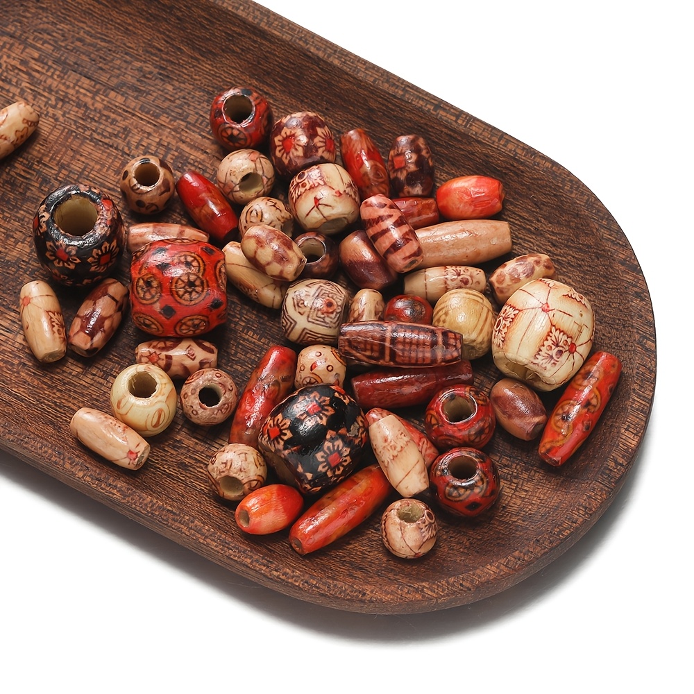 30/50/100pcs Multi-Sized Wooden Painted Drum Beads for DIY