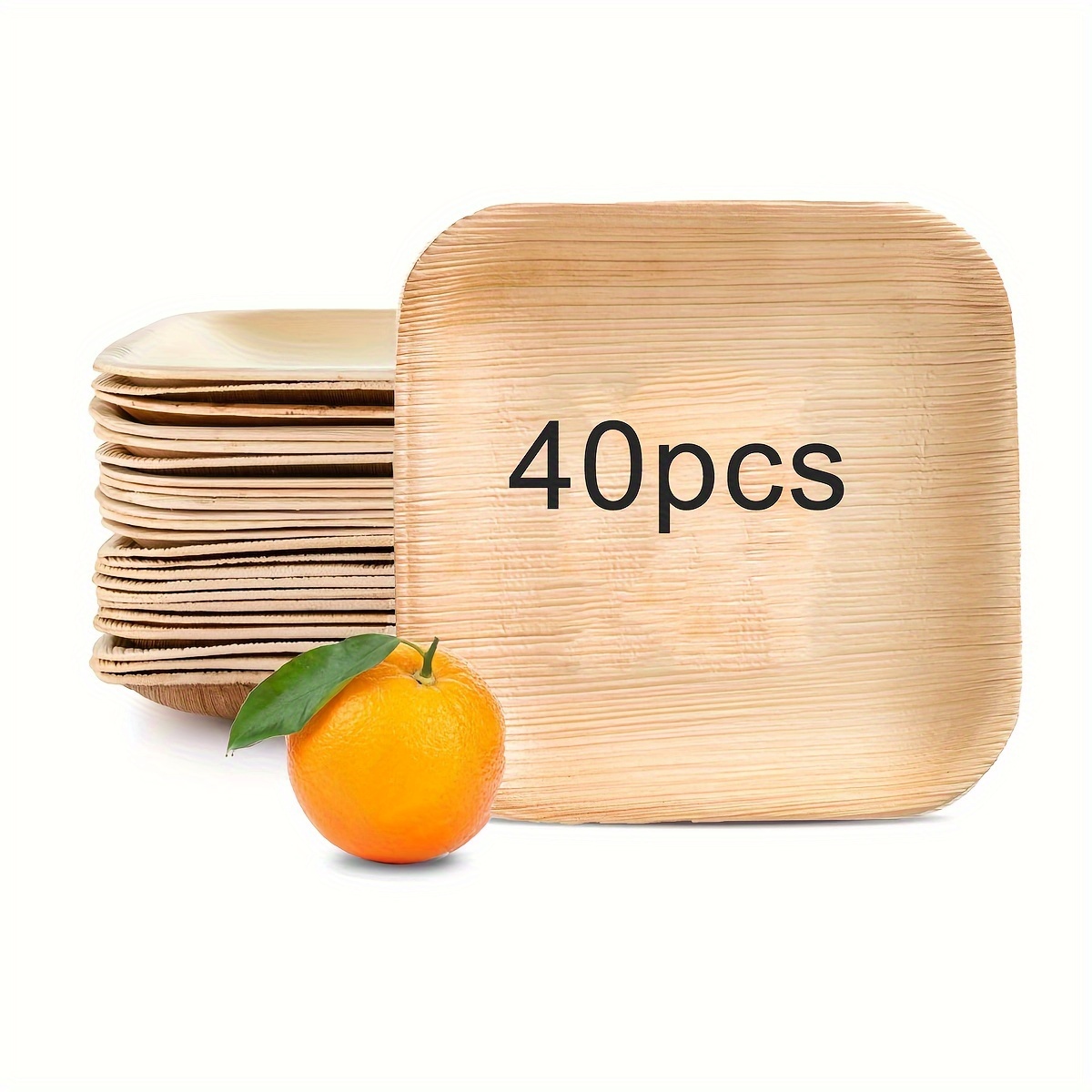 Image of 40 Disposable Mini Palm Leaf Square Plates, 4 Inch Mini Cake Plates, Dessert D'oeuvres Small Plates, Wooden Party, Wedding Party Small Plates