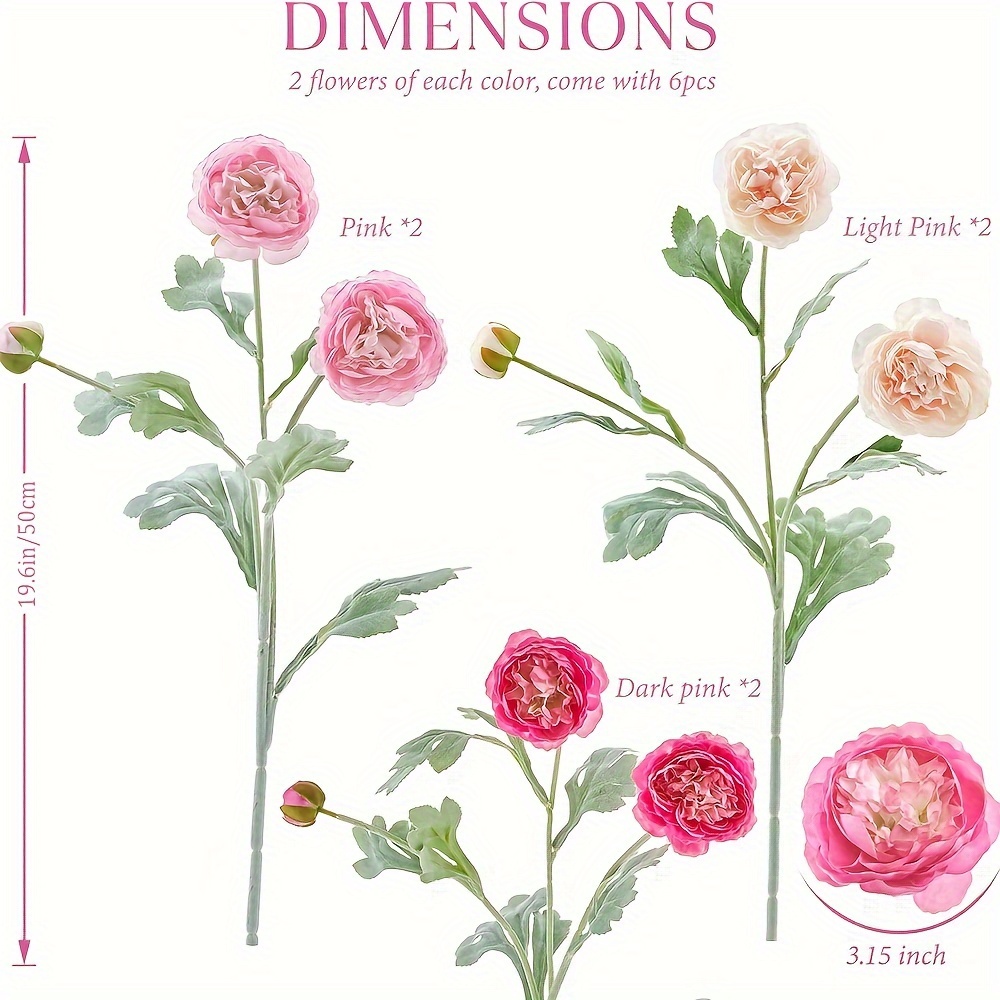 Image of 6pcs Decor Peonies Flowers Ranunculus Artificial Flowers 6pcs Spring Flowers Peony Bouquet For Home Decoration Fake Flowers Peony Arrangements