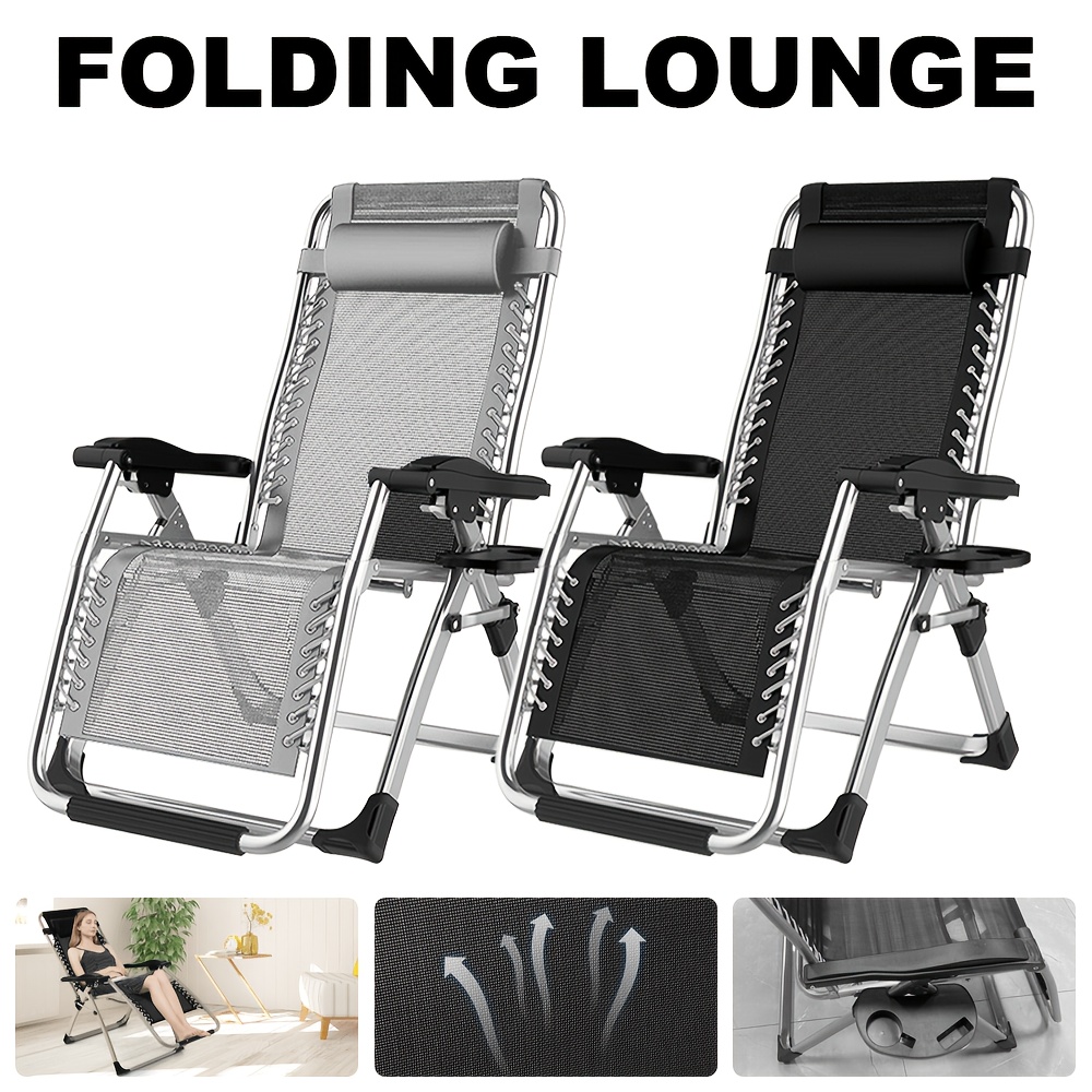 TEMU 1pc Lounge Chair, Camping Chair, Folding Outdoor Garden Lounge Chair, Outdoor Lounge Chair, Adjustable And Detachable Backrest, Suitable For