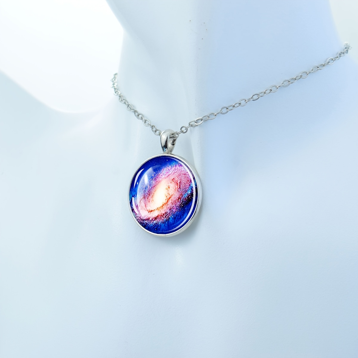 Galaxy Pattern Round Dome Pendant Necklace, Stylish Gift