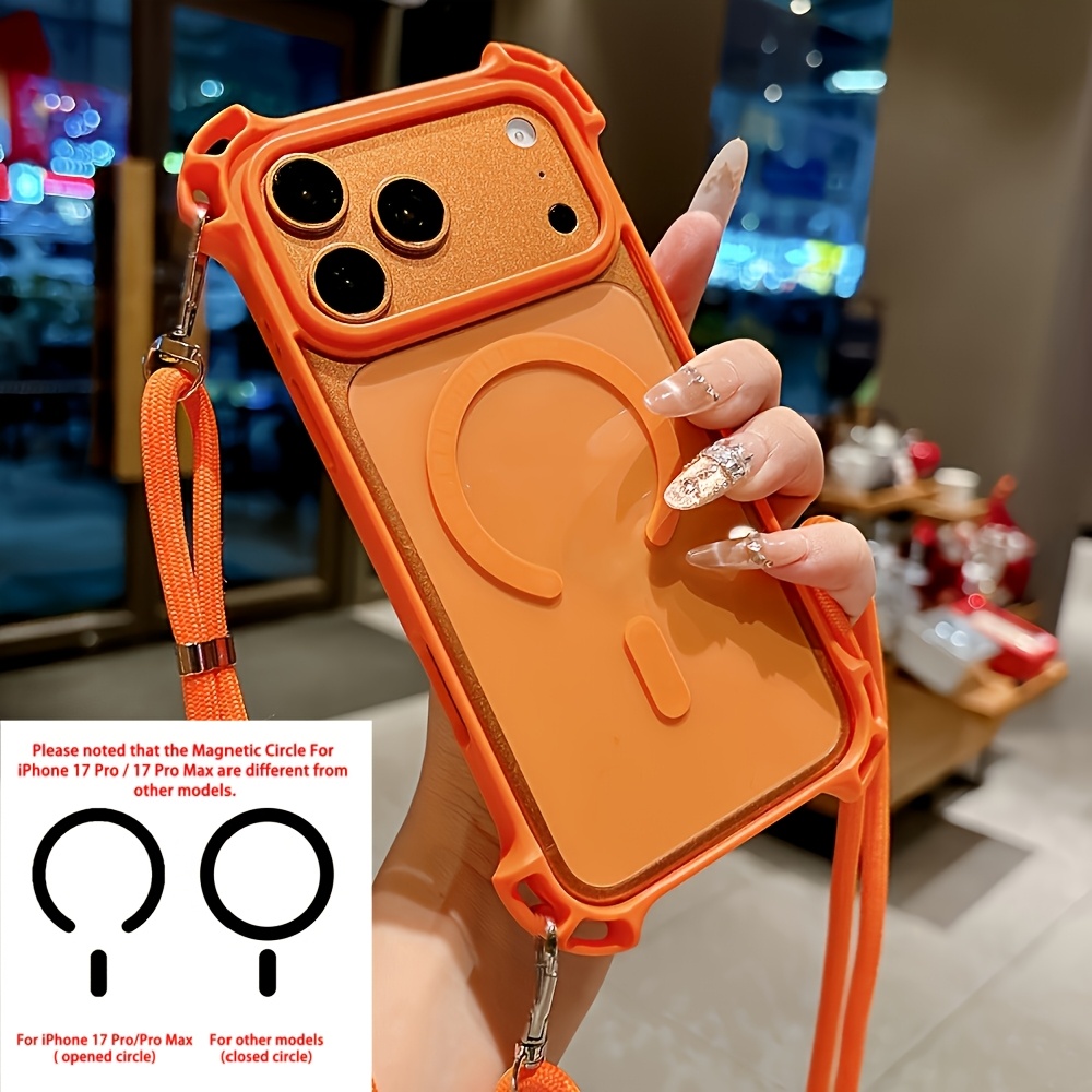 TEMU Phone Case - Luxury Crossbody Necklace Lanyard Four-corner Anti-fall Clear Phone Case For Iphone 18promax 17 Pro Max 17 Pro 17 16 Pro 15 Pro Max