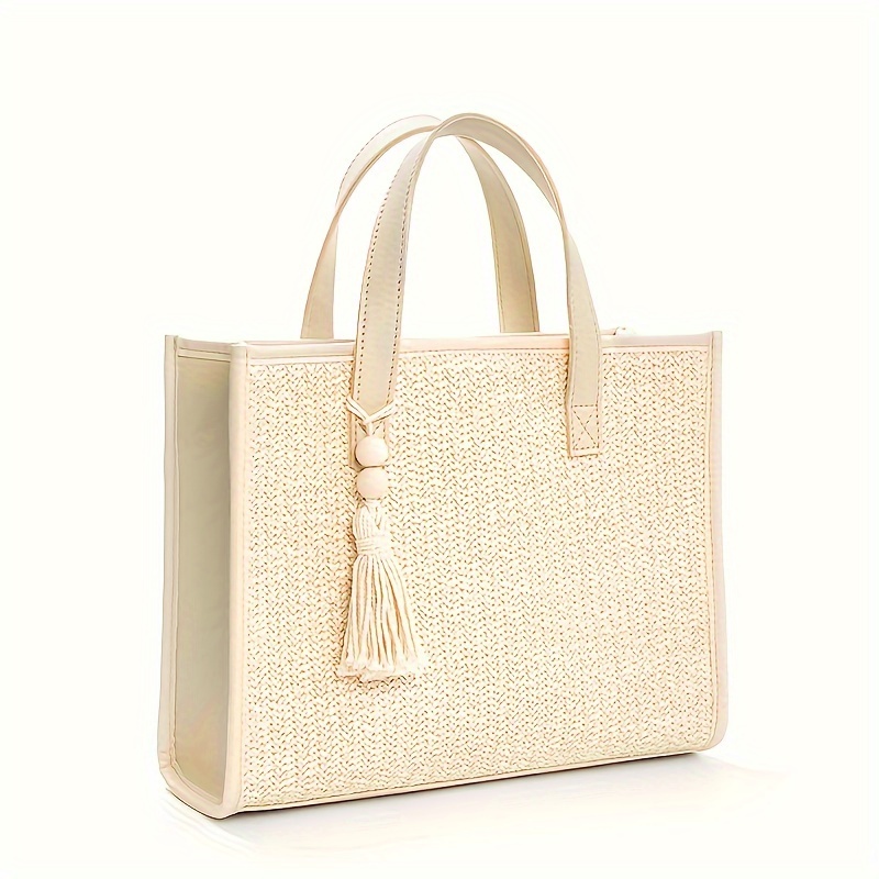 

Women's Chic Woven Tassel Tote Bag, Pvc Beach Handbag, Fashion Summer Purse For Travel Vacation