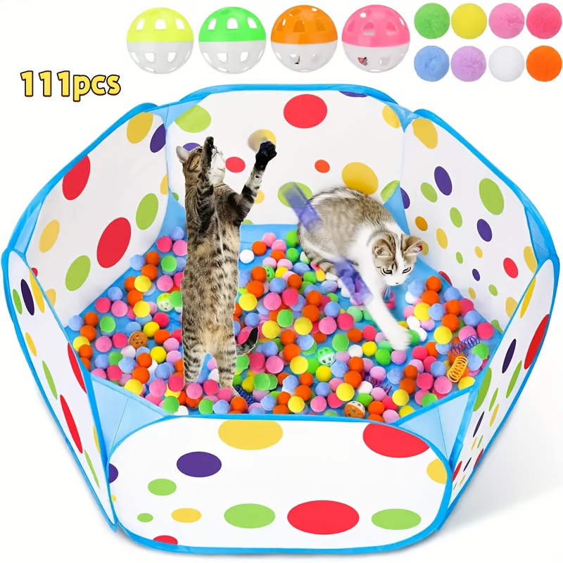 TEMU Sungdogin Interactive Cat Toy With 100 Toy Balls & 10 Bell Balls - Indoor Cat Playpen For Exercise & Entertainment, Durable Pet Playpen With