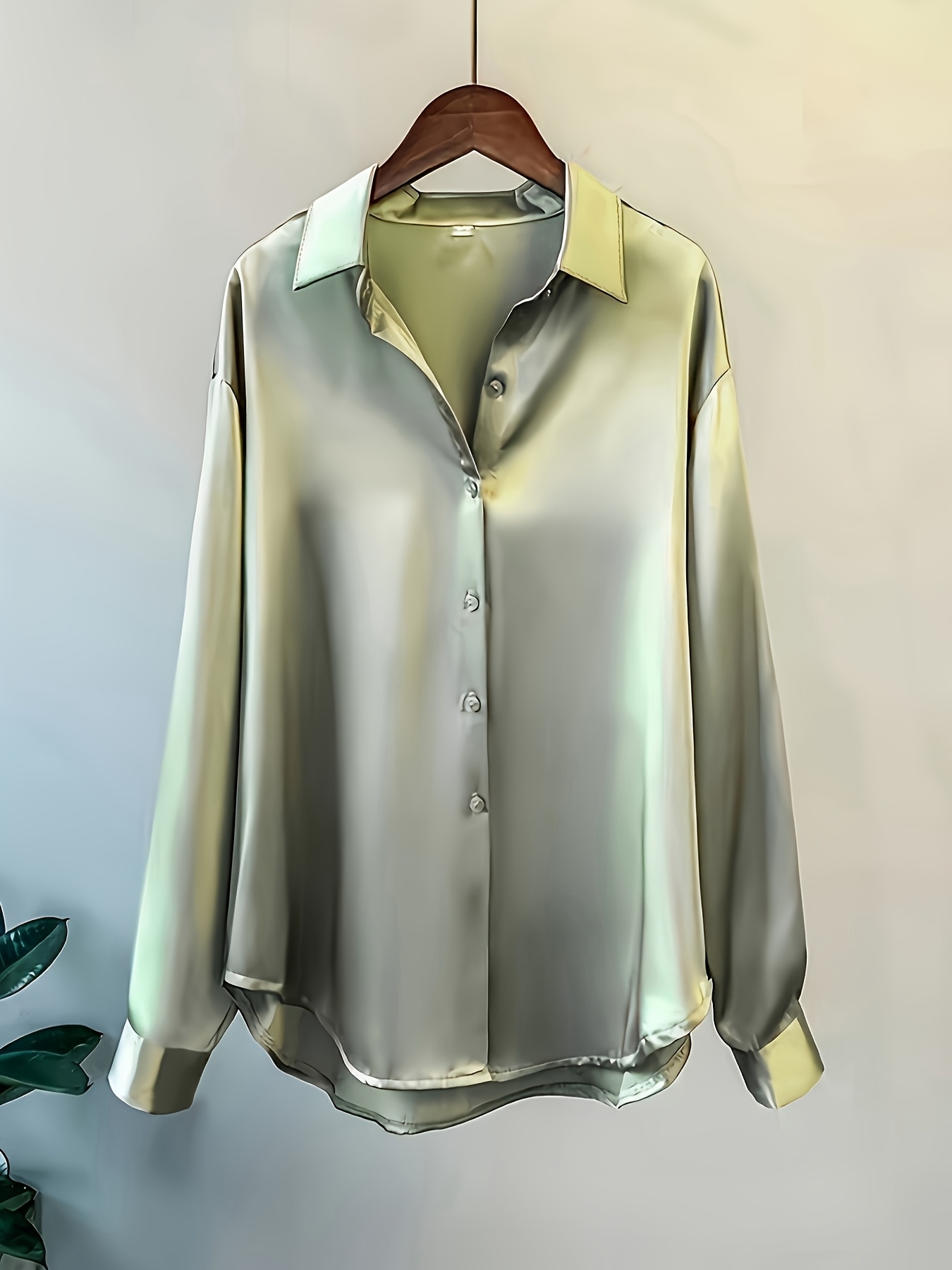 Elegant Long Sleeve Button-Up Blouse for Women - Chic Acetate Top with Lapel Collar, Solid Color, Perfect for Office or Casual Wear, All-Season Comfort, Stylish Blouse | Classic Long Sleeve | Smooth Texture