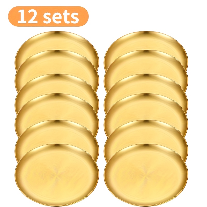 TEMU 12pcs Korean-style Single-layer Grilling Plates, Thickened Stainless Steel Dessert Plates, Perfect For Food Presentation And Outdoor Dining,