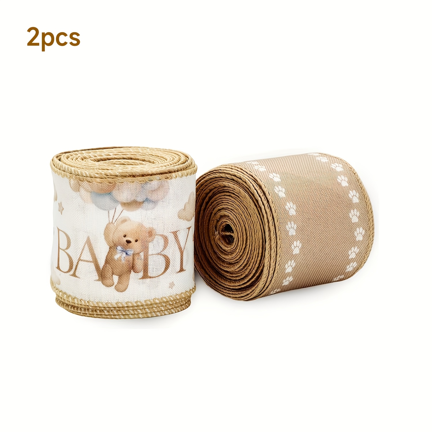 E-shop Zwei Rollen Braunbär Pfotenband, Romantisches Rosa 'Baby Shower' Band, für Partydekorationen, Schleifen, Geschenkverpackung und Geburtstagsdeko