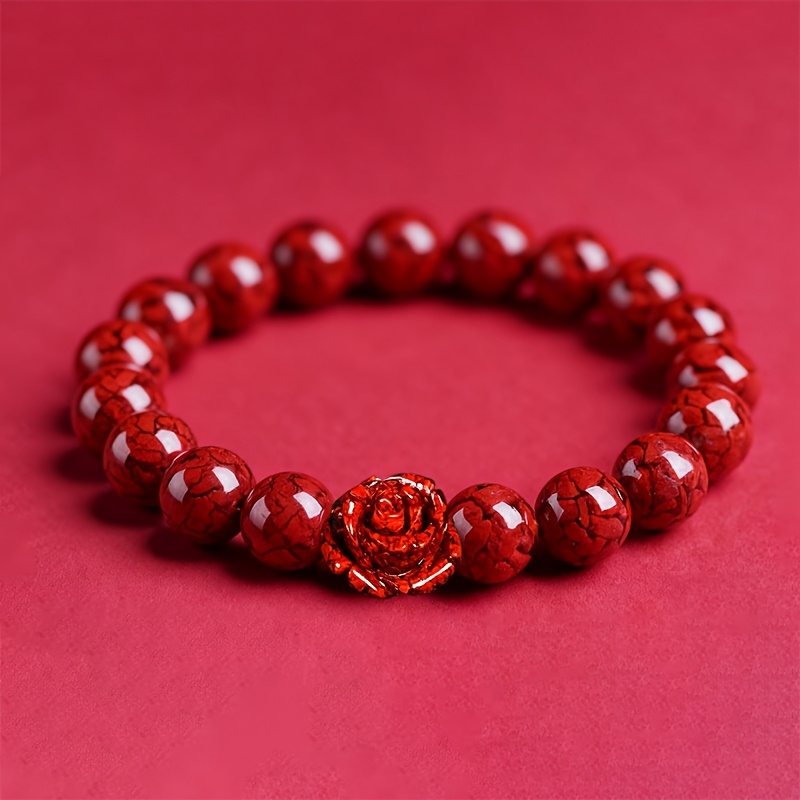 Cinnabar Round Beads & Rose Quartz Sand Hand String Bracelet