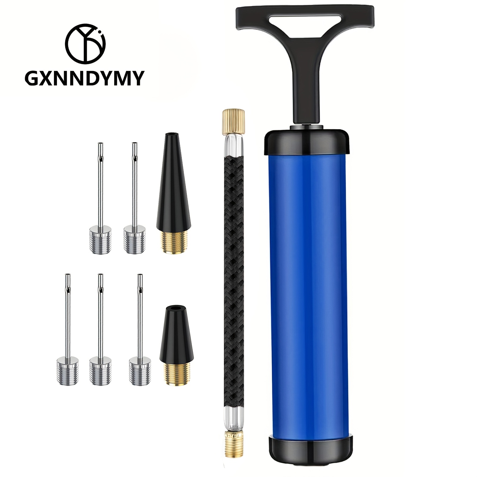 TEMU 9pcs/ Set Portable Ball Pump, Air Pump With 5 Needles 2 Nozzle 1 Extension Hose Great For Basketball Football Volleyball Soccer