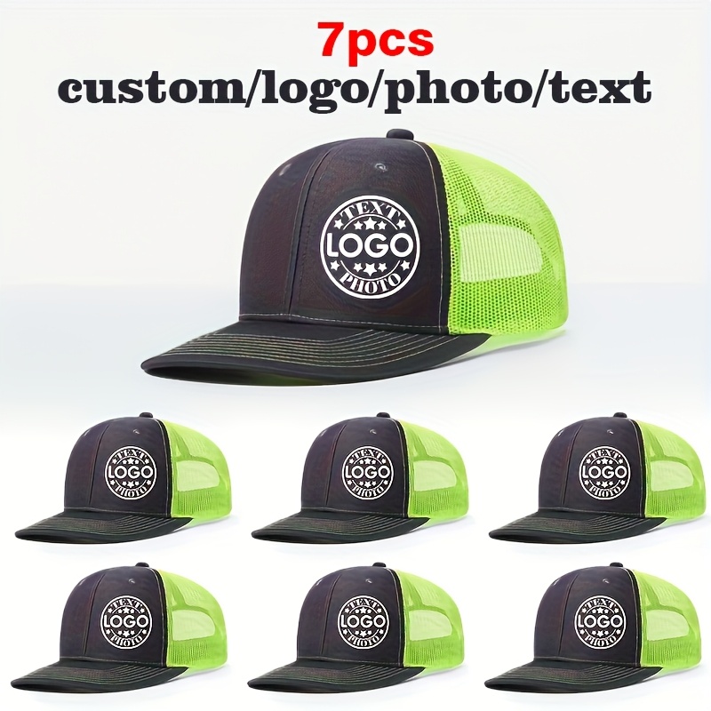 TEMU Set Of 7 Customizable Trucker Hats For Men And Women, Featuring Adjustable Baseball Caps That Personalized With Your Text. Ideal For Casual Wear
