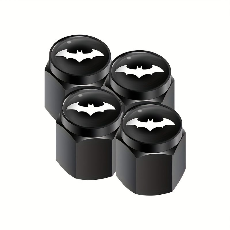 Image of Wb - Batman 4pcs Car Tire Valve Cap Set, Universal Bicycle And Vehicle Wheel Decoration, Tire Valve Cap, Bicycle Valve Cap, Hexagonal Design, High-quality Cap, Sturdy Construction, Must-have For Fans