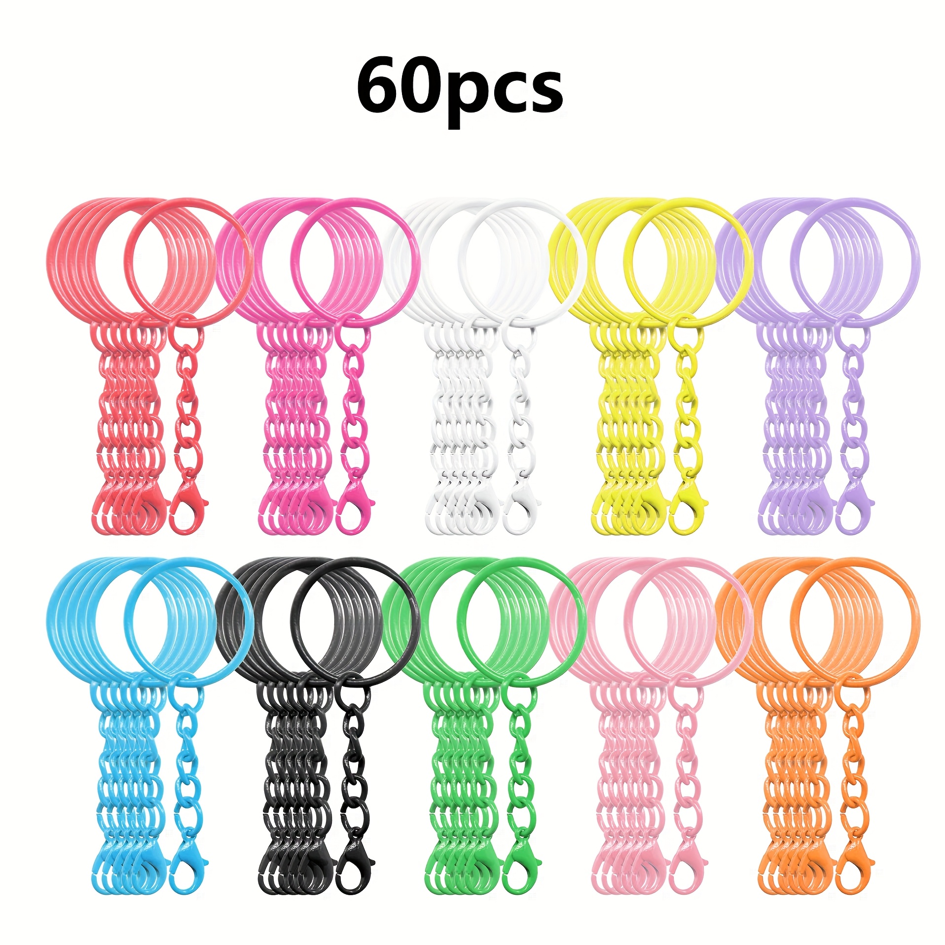 60pcs Colorful Keychain Package, Metal Round Split Key Ring Chain With Small Lobster , Craft Bag Pendant Making Accessories, Random Assorted Colors