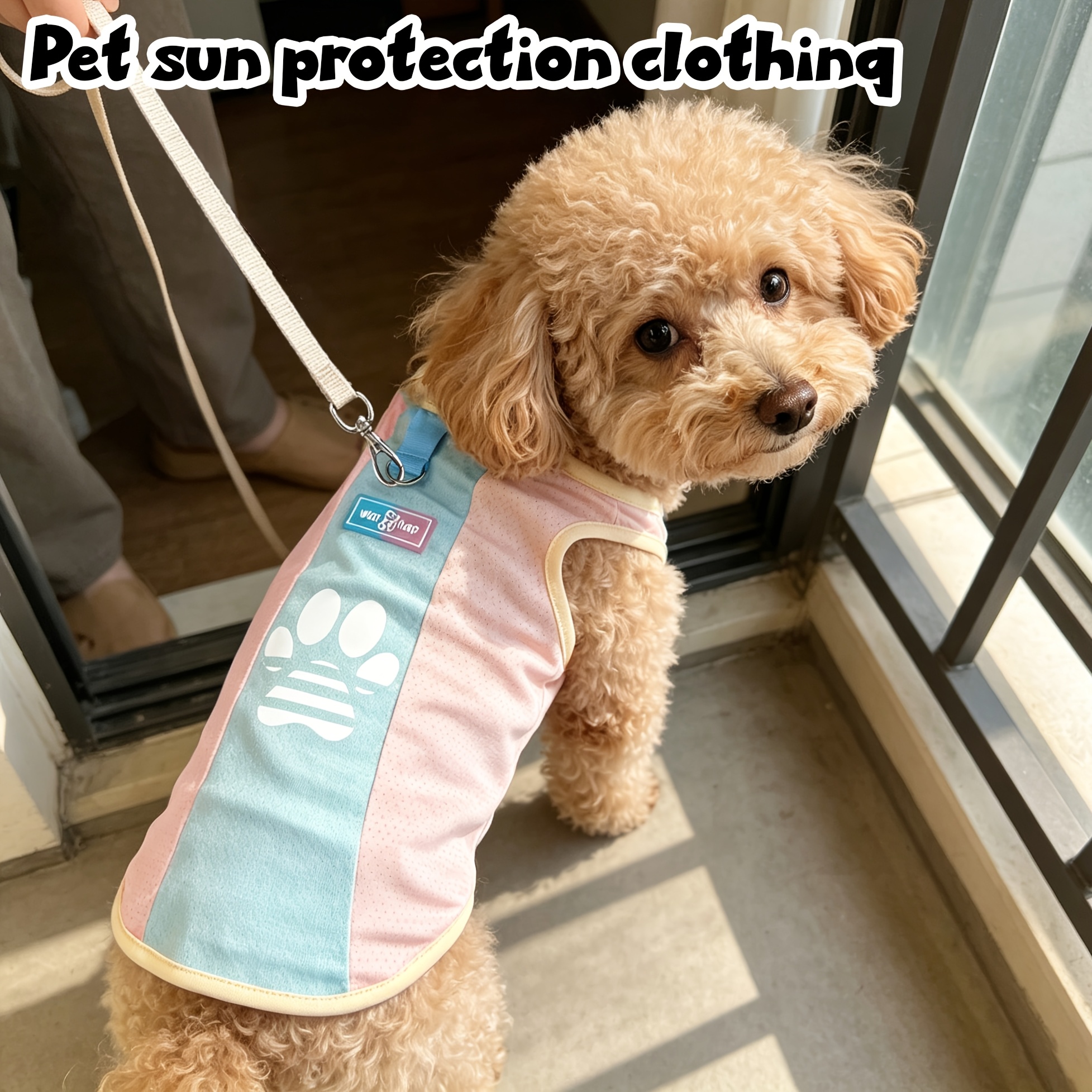 TEMU 犬用ウォーキング冷却ベスト 夏用軽量アイスファイバー生地 通気性 猫用クールベスト コンカラー かわいい肉球プリントロゴ メッシュ貼り合わせアパレル 中小型犬服に適応