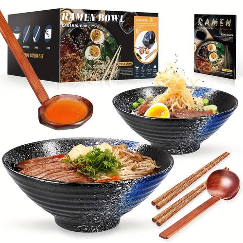 ramen bowls set of ceramic large japanese serving bowls with chopsticks spoons and forks dinnerware for new apartments as housewarming gifts