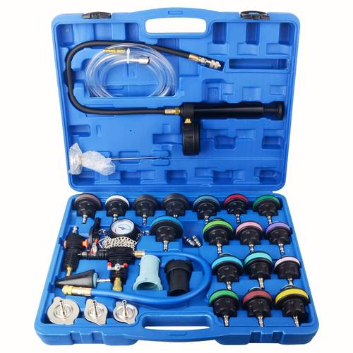 28pcs radiator pressure tester vacuum cooling system refill kit durable steel portable car with case detects leaks in domestic imported vehicles