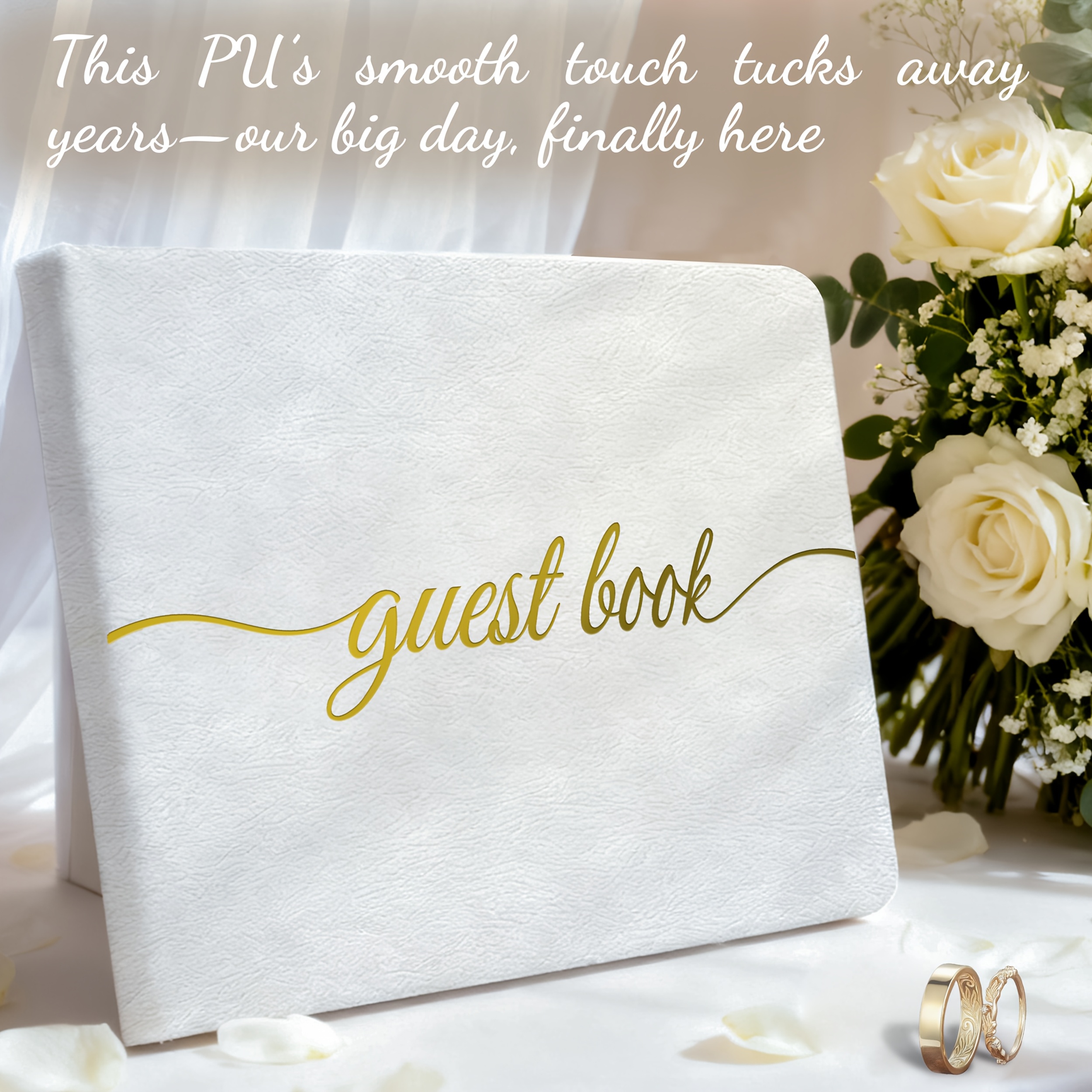 TEMU Guest Book & Keepsake Memory Book With Hardcover - Elegant Binding Photo Album, 100 Blank Pages Suitable For Reception, Bridal Shower, Wedding -