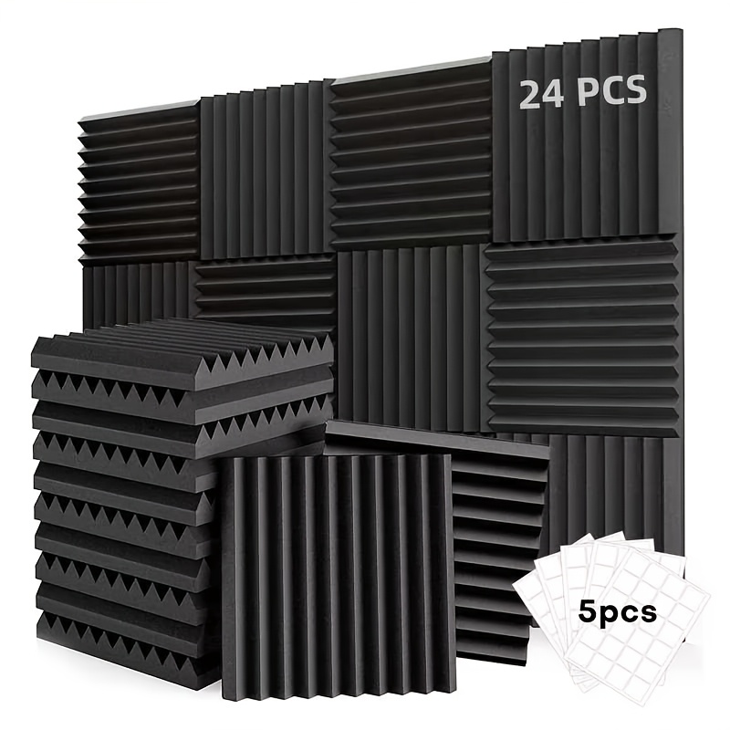 24pcs of high density foam acoustic panels complimentary double sided tape 12x12x1 inch acoustic acoustic wall panels for noise reduction and     home offices   conference rooms music rooms and theaters