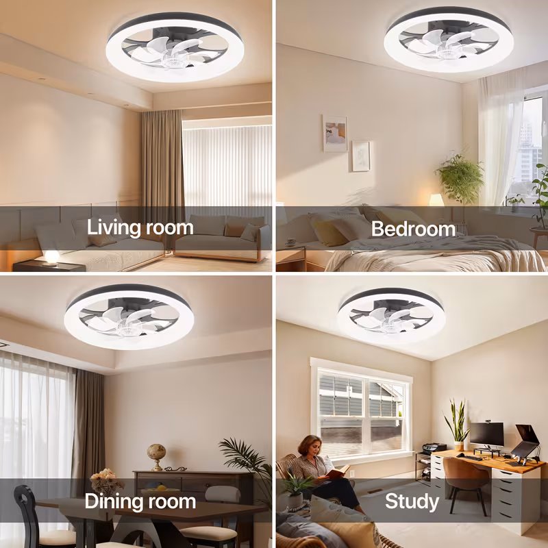 newest led ceiling fan with light control 3 color temperatures 6 adjustable flush mount design for bedroom timer setting wireless control polished bedroom ceiling fan contemporary lighting Product details 9