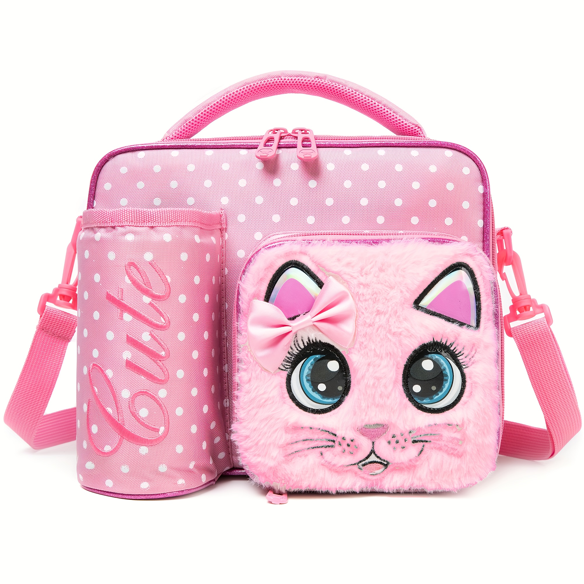 TEMU Lunch Bag Pink Cat Insulated Lunch Bag For Reusable ' Tote Bag With Water Bottle Pocket Portable Thermal Container For Work School Picnic