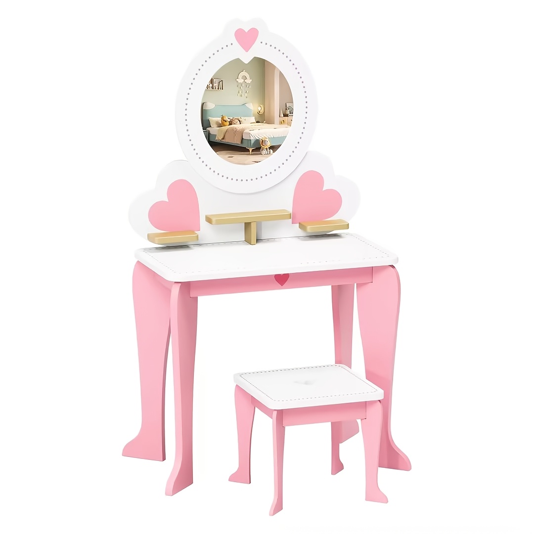TEMU Table de Coiffeuse avec Amovible, Table de Coiffeuse en Bois avec Tabouret, Coiffeuse 2-en-1, Bureau pour Maquillage, Étude, Ensemble de Meubles