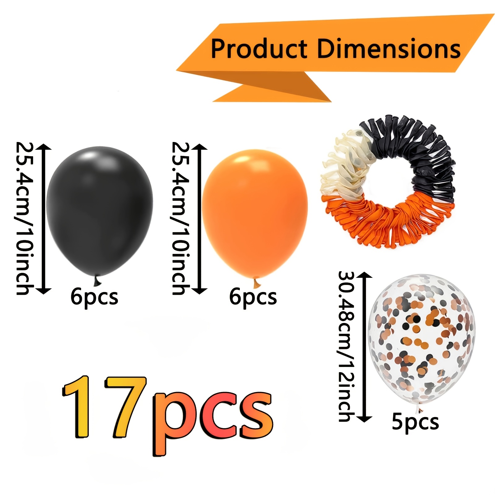 TEMU Ensemble de 17 pièces de en latex noir et orange, idéal pour les fêtes d'Halloween, les décorations d'anniversaire, les nuits d'Halloween, les
