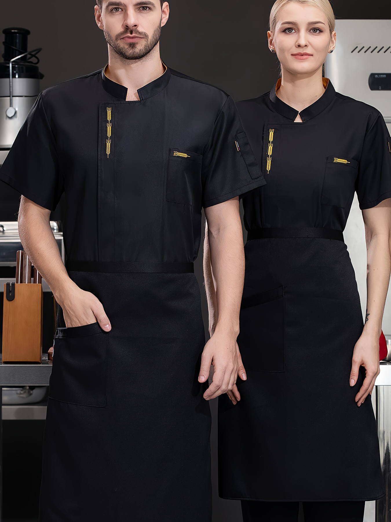 Breathable Thin Chef'S Uniform Short-Sleeve, Breathable Kitchen Attire  with Pockets, Ideal for *ants, Bakeries, and School Cafeterias