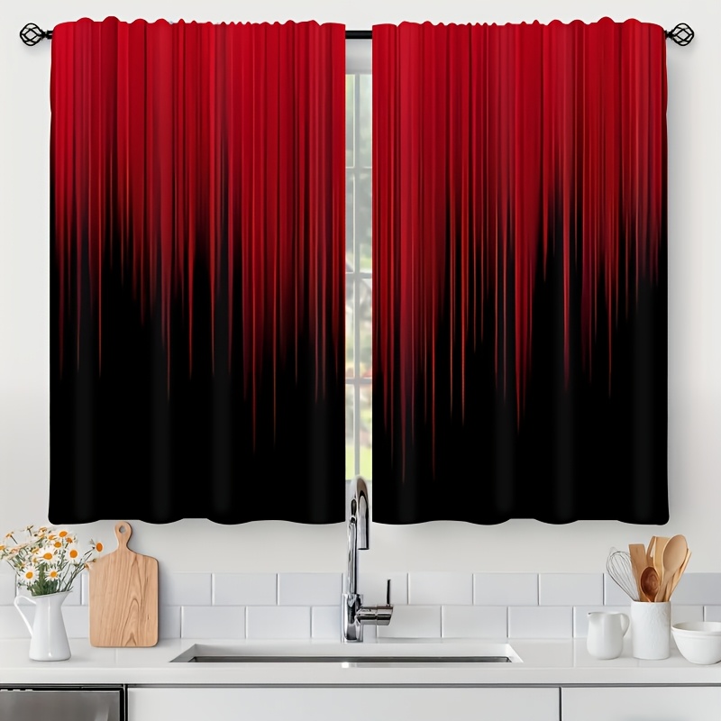 

Chic Red Printed Short Curtains - Rod For Kitchen, Bathroom & Cafe Windows, Machine Washable Polyester, 24x59 Inches, Kitchen Curtains, Country Style, Cafe Shop