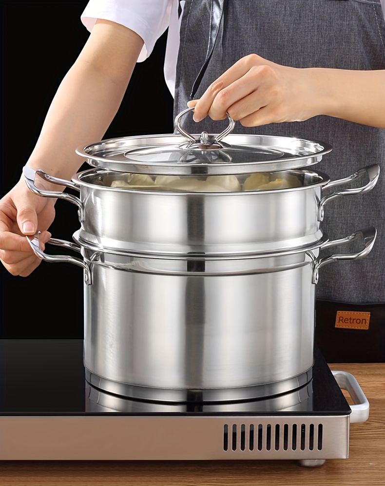 versatile stainless steel steamer pot with dual handles large capacity multi layer design for steaming cooking dishwasher safe   home parties camping and rvs details 4