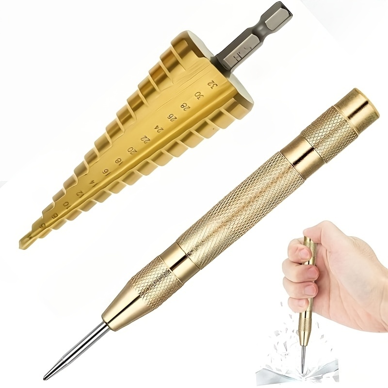 TEMU 2pcs Center Drill Bit Set With Built- Punch - Sturdy Tapered , Suitable For Metal, Wood, And Plastic, Ideal For Furniture Renovation