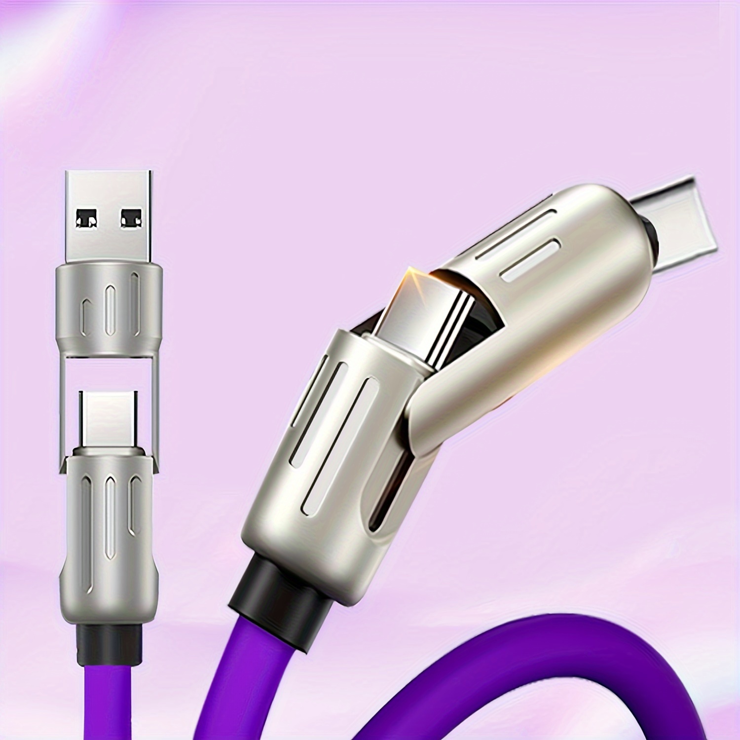 

Dual-purpose 2-in-2 Data Cable 3.28ft, Silicone Multiple Charger Cord Usb-a+type-c To 2-in-1 Type-c Interface, Copper Core Material