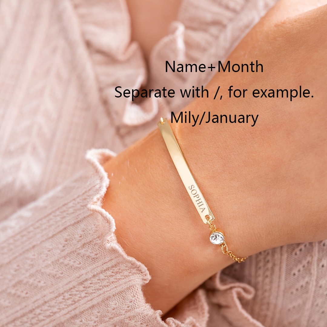 TEMU Pulsera de Piedra de Personalizada, Pulsera con Personalizado y Piedra de , Pulsera de Barra Personalizada, Exquisito Regalo de Graduación,