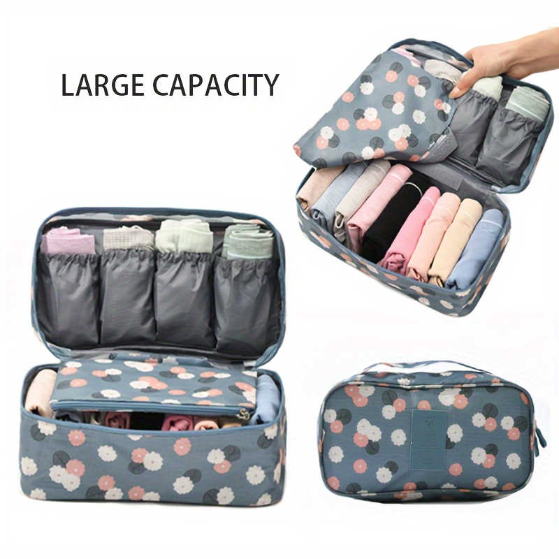 

Floral Underwear Organizer Bag, Large Capacity Travel Storage Pouch, Multi-compartment Clothes Packing Cube, Casual Style Polyester Material Bag With Zipper Closure