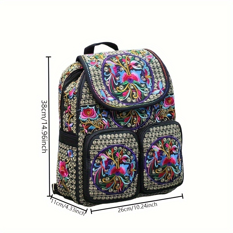 womens floral embroidered backpack vibrant ethnic - Temu display picture 2