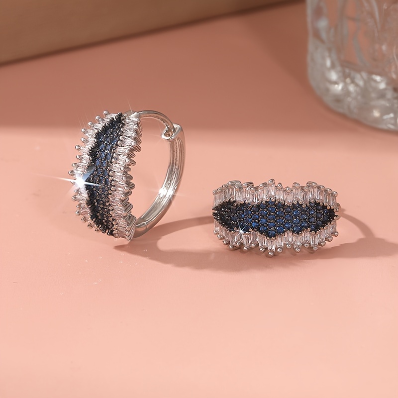 elegant vintage boho hoop earrings with square synthetic zirconia wrap and blue cubic zirconia accents 925 silver plated copper   christmas daily wear and special occasions gift ready Product details 0