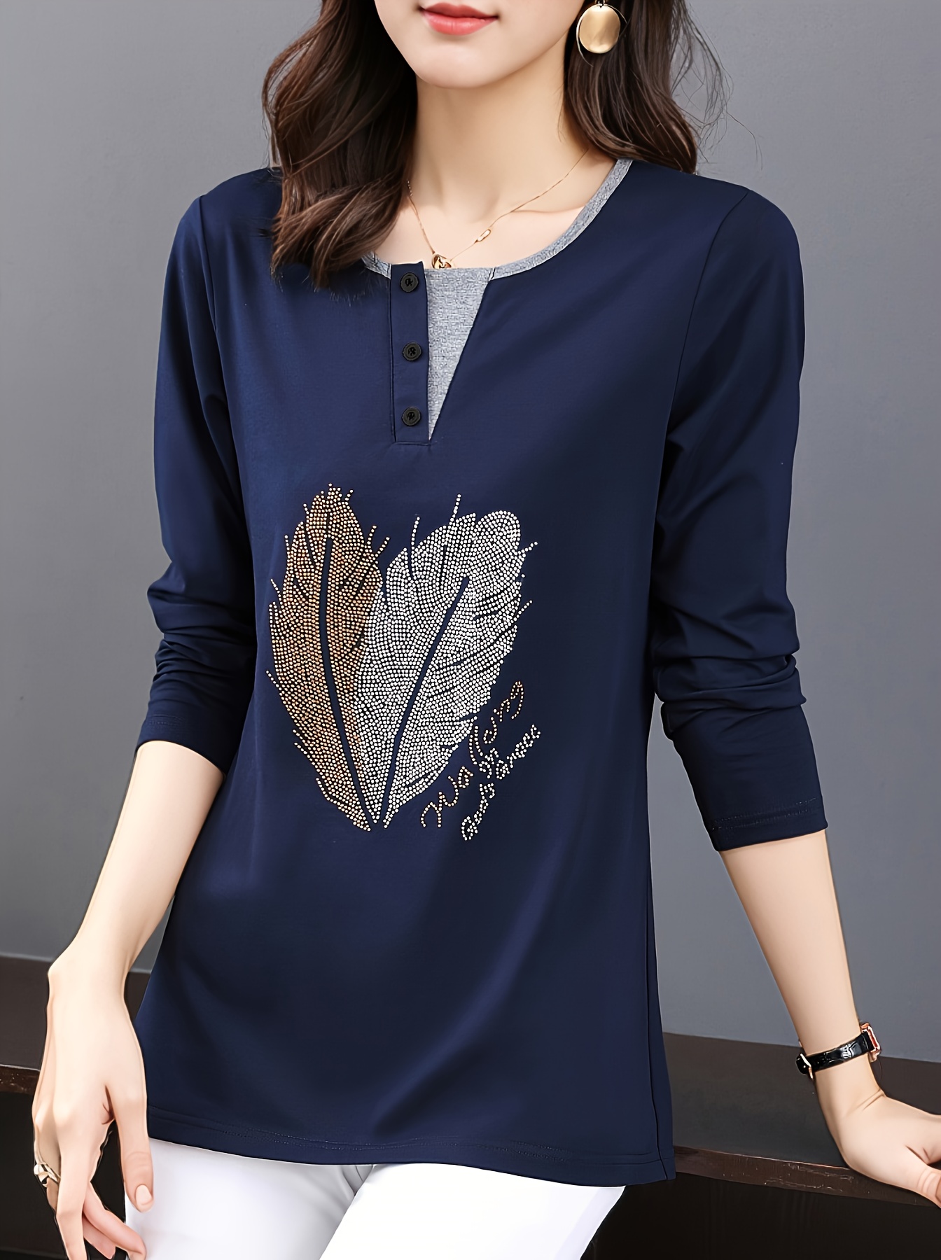 Mom's Autumn Base Layer Shirt for Women, 2024 New Style, Women's Long Sleeve T-Shirt, Mid-Length Women's Top