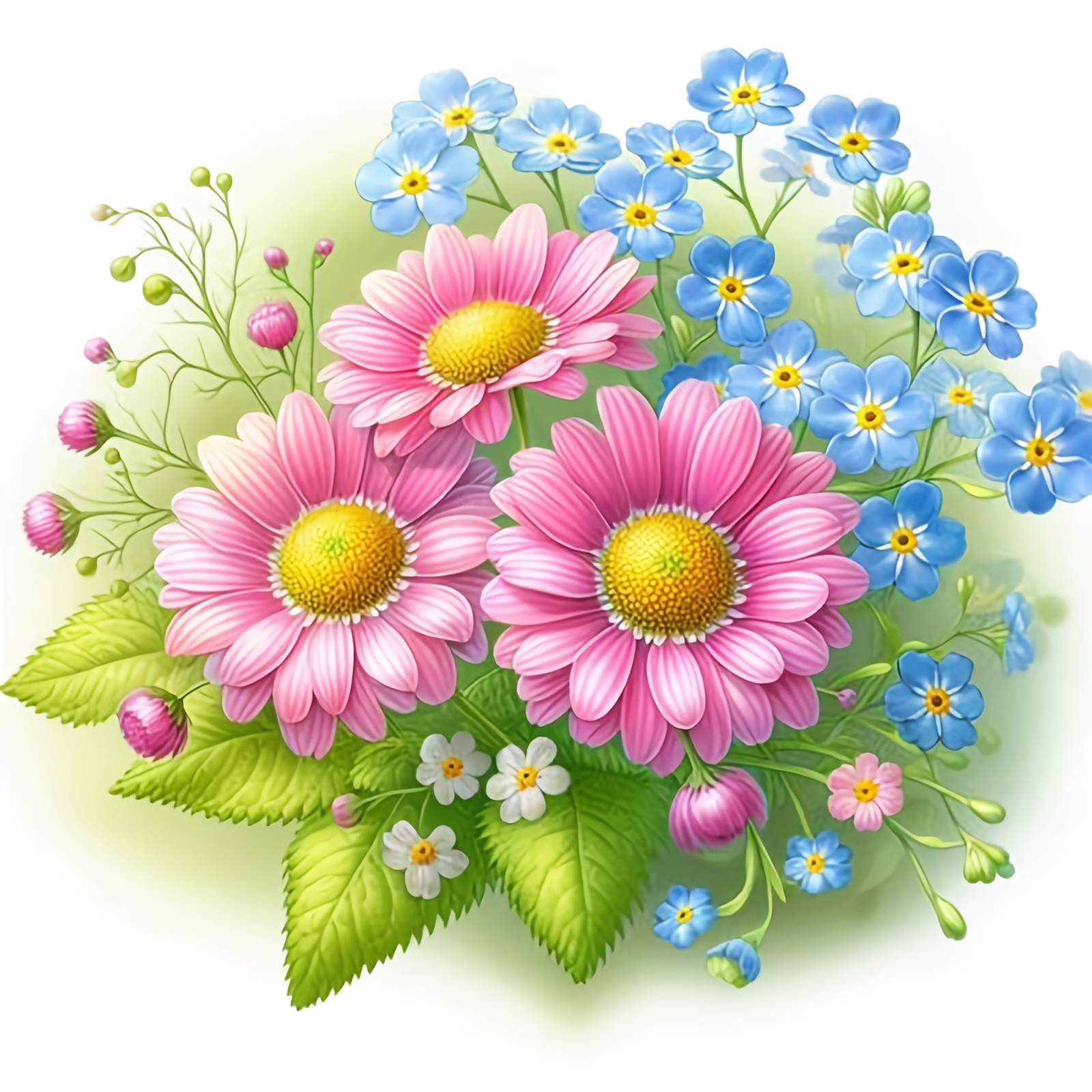 Cross Stitch Kit, Pink and Blue Floral Bouquet Pattern, Ideal for Beginners