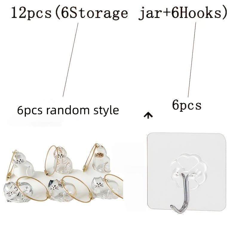 TEMU 12pcs Set: 6 Random Style Storage Jars + 6 Hooks, Cat Hair Keepsake Box Set, Hanging Rotating Capsule, Cute Cat-shaped Sealed Pet Hair Storage