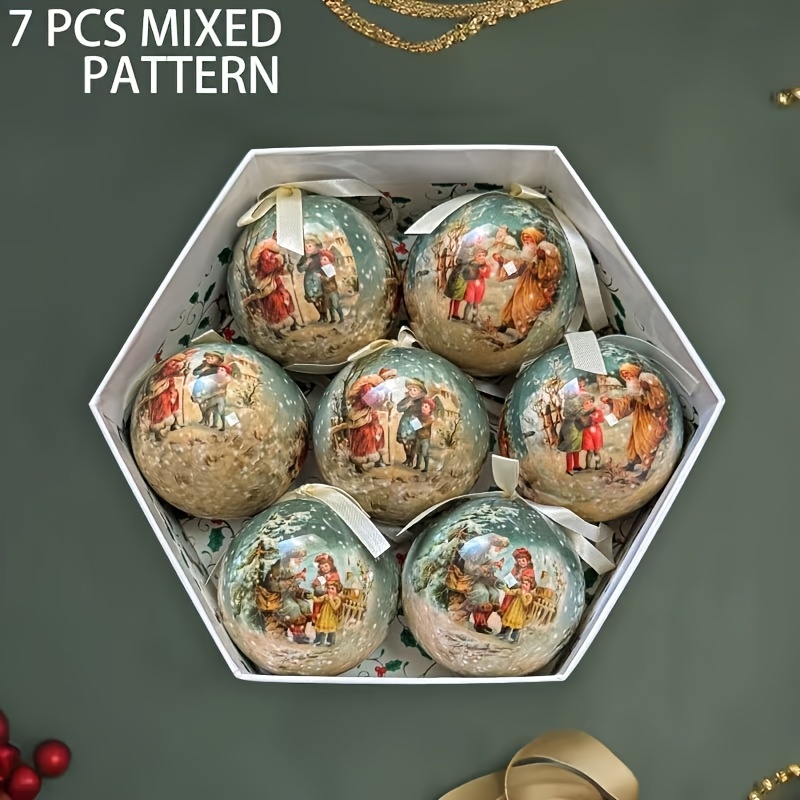7pcs Christmas Tree Ornament Set - Traditional Round Plastic Balls For Holiday Decor, Perfect For Diy &