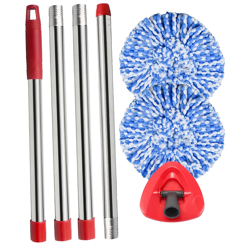 TEMU Spin Mop Replacement Set, Compatible With Ocdar 2-, Includes 2 Mop Head Replacement, 1 Mop Handle (30-58in Adjustable), 1 Base, Ideal For