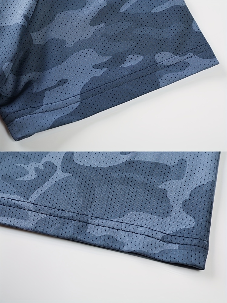 4pcs Men's Camo Athletic T-Shirts - Lightweight, Breathable Mesh Short Sleeve Crew Neck Tops for Running, Gym & Casual Wear - Moisture-Wicking Quick-Dry Tees in Blue, Black, White & Gray Camouflage Patterns, Gym Shirts