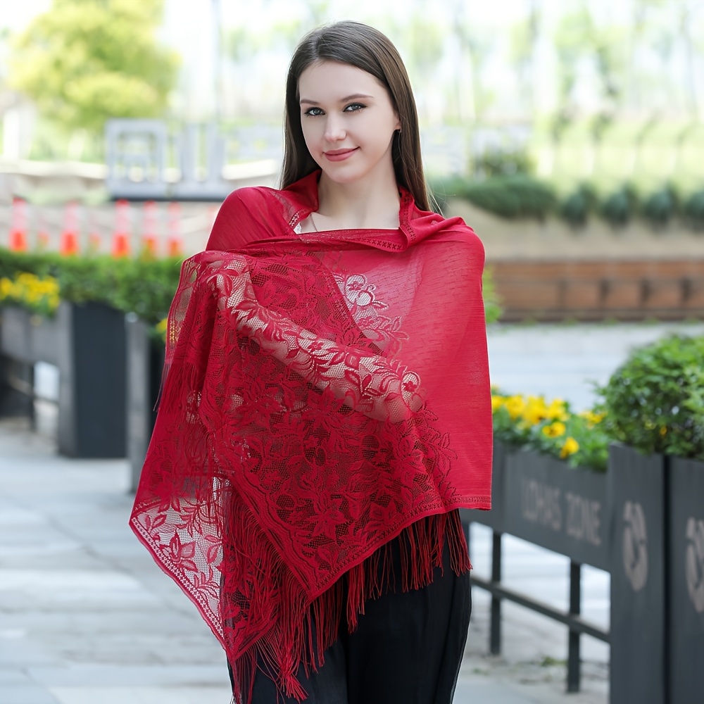 green emerald velvet dress Iridescent Scarlet Red Pashmina Shawl Wedding Wrap Scarf – Central Chic main image 1