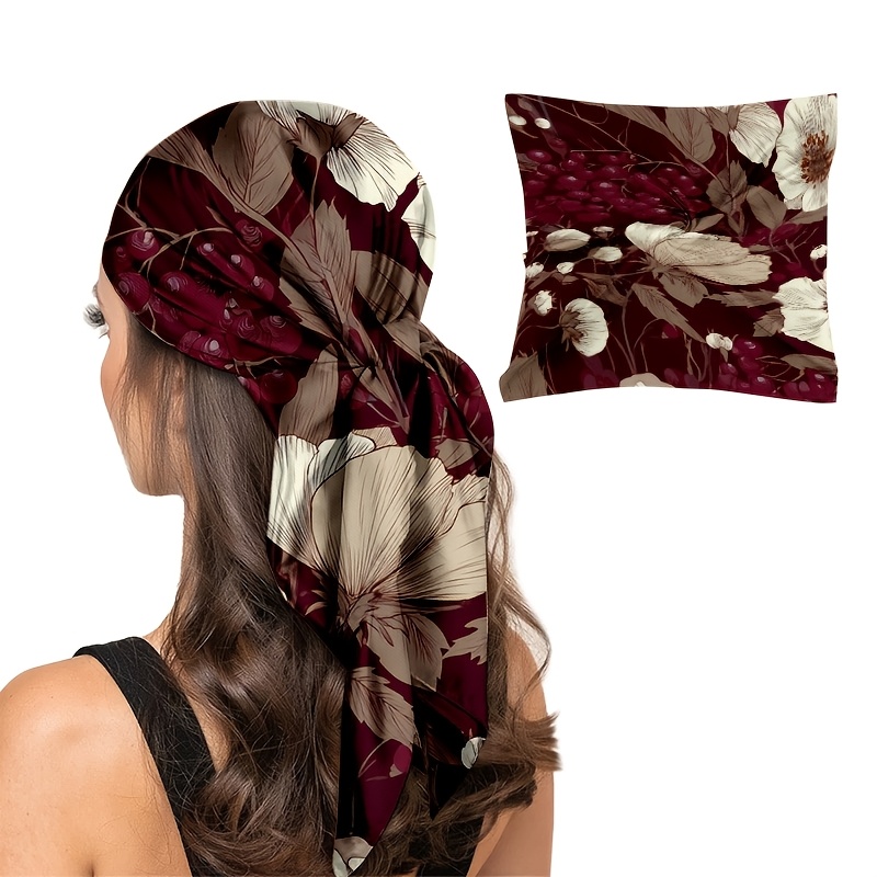 item picture 2d flat outdoor multifunctional headscarf womens fashion shawl size 35 43 x 35 43 inches single sided design made of featuring retro floral pattern it offers an elegant warm   for daily use and parties