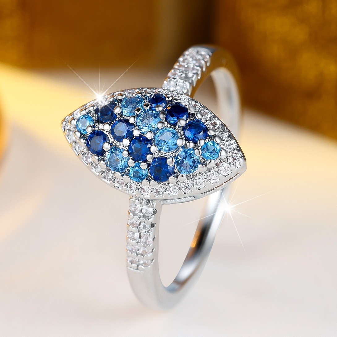 Stylish Blue Inlaid Synthetic Zirconia Ring for Women